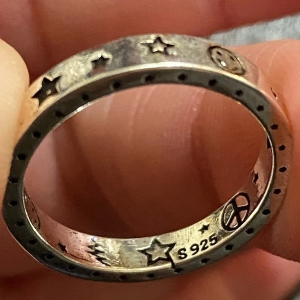 Sterling Silver Peace, Moon, Stars and Happy Ring - Picture 7 of 7